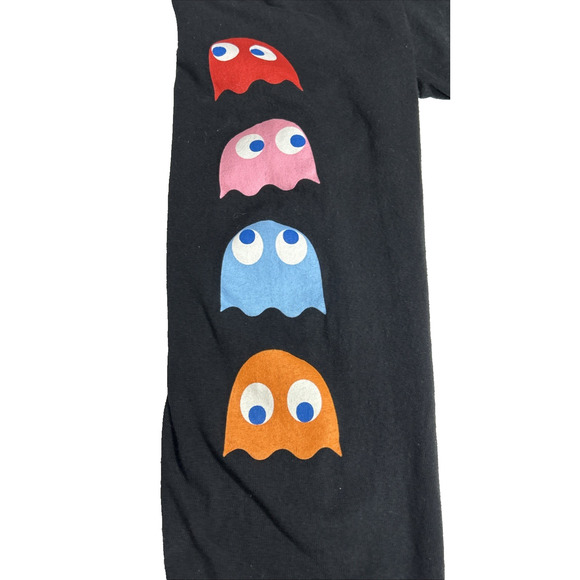 Pac-Man T-Shirt Mens M Vtg Video Game Arcade 70s Black Long Sleeve 80s Bandai - Picture 9 of 15